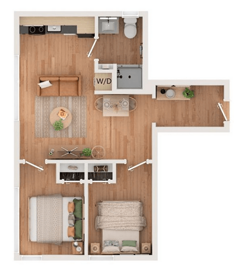 Floor plan for 2 beds, 1 bath, 547 sqft